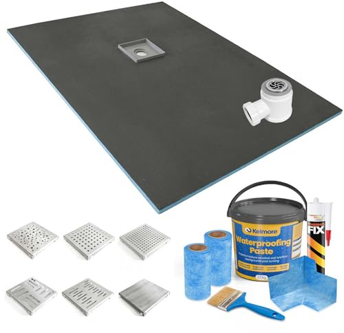 900 x 900 x 20mm - Centre Drain Wetroom Shower Tray with Waste & Tanking Kit (900 x 900 x 20mm - Centre Drain, Greek)