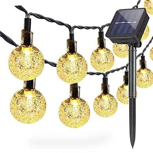 DIWUJI Solar Lichterketten Draussen Garten, 6,5 m 30 LED Wasserdicht Lichterketten Globus Kristallkugel Dekor Festival Bunt Licht für Party Hochzeit Terrasse Weihnachten Dekoration (Warmweiß)