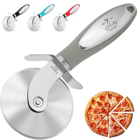 Roulette à pizza Zulay Kitchen Premium - Roulette à pizza en acier inoxydable durable - Trancheuse de pizza facile à nettoyer et à utiliser - Super tranchante avec poignée antidérapante - Roulette à
