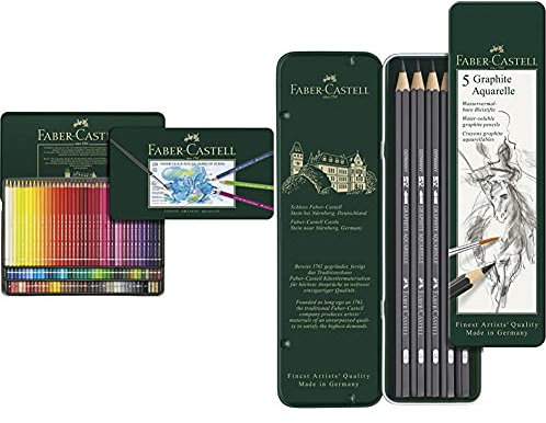 Faber-Castell 117511 - Aquarellstift Albrecht Dürer 120er Metalletui & 117805-5 Aquarellbleistifte GRAPHITE AQUARELLE, Inhalt: HB, 2B, 4B, 6B, 8B,