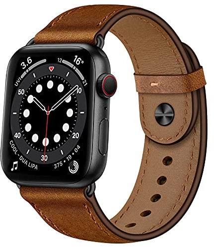 OUHENG Compatible con Apple Watch Band 44 mm, 42 mm, 40 mm, 38 mm, Correa Reloj Inteligente, Correas Reloj, Repuesto para iWatch SE Series 6 5 4 3 2 1 (Retro Marrón/Negro, 44 mm 42 mm)