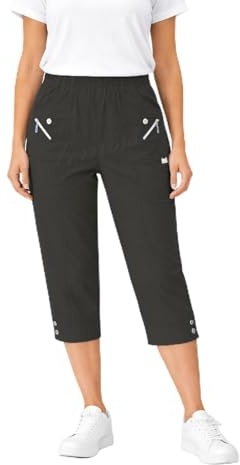 femiss Pantacourt 3/4 pour femme avec élastique - Pantalon court 3/4 doux d'été - Grande taille, Noir , 50