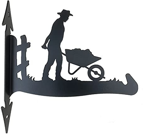 Dragon Laser Ltd., Gardener & Wheelbarrow Hanging Basket Bracket, Gift for Gardeners **WITH ANTI-RUST COATING**