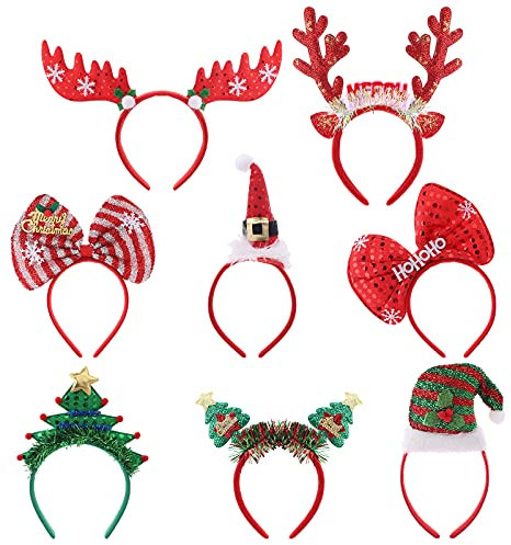 8 Stück Rentier Geweih Haarreif, Haarreifen Weihnachten mit Ohren, Stirnband Geweih Haarband Kopfschmuck Weihnachten Haarschmuck für Weihnachtsfeiern Cosplay (Eine Größe passt Alle)