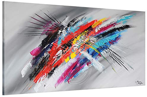 Monica Mirafiori I 100% HANDGEMALT I Gemälde Multicolor 120x60cm | Gemälde Handgemalt | Acrylgemälde | Sehr Großes Acrylbild I Moderne Kunst I Kunstbilder