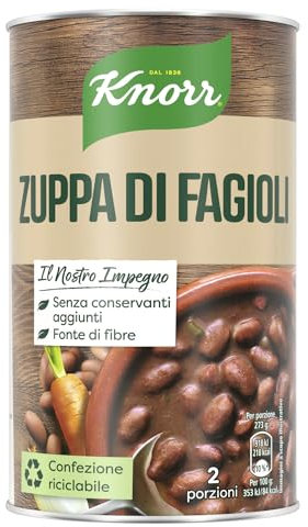 Knorr Zuppa di Fagioli, Piatti Pronti Knorr con Ingredienti Naturali, Senza Coloranti e Senza Conservanti Aggiunti, Fonte di Fibre, 12 Confezioni da 750ml