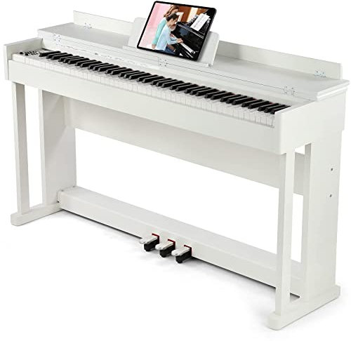 Artist Hand Digital Piano 88 Weighted Keys Hammer Action, Full Size 88 Key Piano Keyboard Weighted Electric Piano, Piano Keyboard 88 Keys with 3 Pedals, Dual Stereo Speakers, Furniture Stand, White