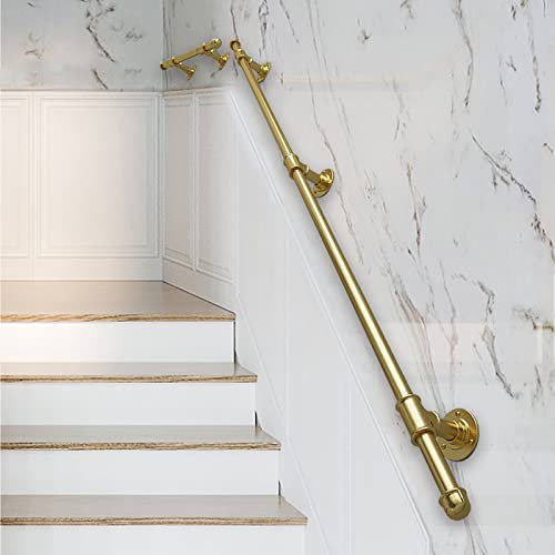 WL-ZZZ Gold Handlauf für Treppen - komplettes Kit 1m 2m 3m 4m 5m 6m Industrial Treppenhaus Geländer Greifer Bar Sicherheit, Wandmontage Schmiedeeisen Handlauf für Innenräume im Freien (Size : 300cm)