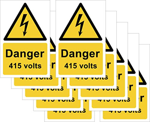 Pack of 10 self adhesive vinyl safety signs 90mm x 140mm - Danger 415 volts