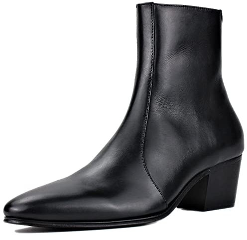 OSSTONE Stivaletto da Uomo Heel Chukka in Pelle Stivaletti firmati Scarpe Casual Tacco Chelsea Stivali OS-JY046-10