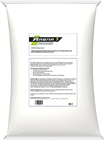 ARENA Rasenerde Premium 30x 45L I torfreduzierte, organisch gedüngte Erde mit Sand und Kompost I für Rasen Nachsaat, Neuanlage und Garten