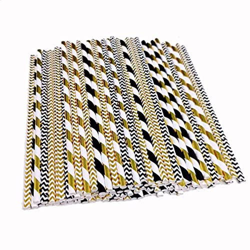 Black/Gold Paper Straw 100pc for Parties,Birthdays,Weddings,Baby Showers and Celebrations