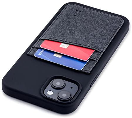 Dockem Card Case for iPhone 14 Plus with Liquid Silicone Shell, Built-in Metal Plate for Magnetic Mounting & Stitched-on Wallet with 2 Premium Synthetic Leather Credit Card Slots (M2L, Black)