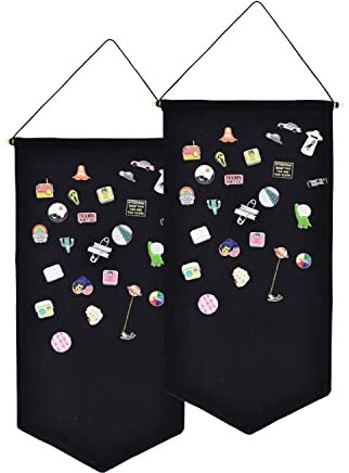 LIKEUDO 2pcs Wall Hanging Badge Display Canvas Enamel Brooch Collection Display Banner Medal Pin Storage Lapel Flag Pennant Frame(black)