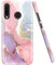 JAHOLAN Kompatibel mit Huawei P30 lite Hülle Handyhülle TPU Silikon Schutzhülle Handytasche Flexibel Handy Hülle Marmor Gold Glitter Pink Purple