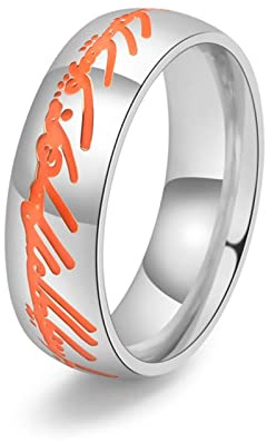 Meilord 6mm Lord of The Rings Gold Silver Magic Ring - Luminous Glow in The Dark Wedding Band for Men and Women, Comfort Fit, Silver-Red