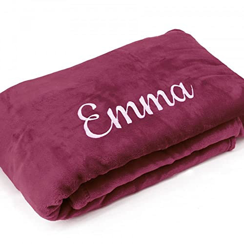 Kuscheldecke XXL mit Namen oder Wunschtext Bestickt - extra große 240x220 cm gemütliche Sofadecke Wohndecke, weiches Fleece, personalisiertes Geschenk für Männer und Frauen - Bordeaux