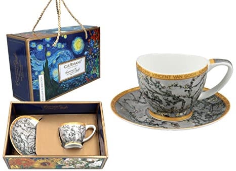 CARMANI - Ceramic Espresso Cup and Saucer with Vincent Van Gogh, Almond Blossom 100ml