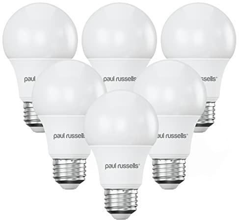 paul russells LED GLS - Dimmable Edison Screw Light, 8.5W 806 Lumens E27 A60 LED Bulbs, 60w Equivalent, 4000K Cool White, Dimmer Standard ES Energy Saving Ceiling Lightbulbs, Pack of 6