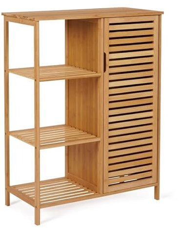 IDMarket BEA - Mueble de almacenamiento de bambú con 3 estantes con armario