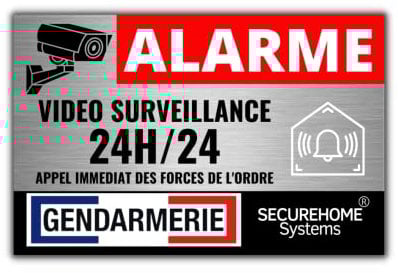 SecureHome Systems - Lot de 8 autocollants fond blanc dissuasifs vol - Alarme + Video surveillance - Haute qualité, résistance pluie et UV - 8,5x5,5cm (Gendarmerie)