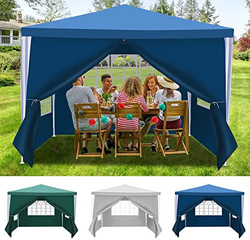 Herrselsam Pavillon 3x3m Garten pavillon Wasserdicht mit 4 Seitenwänden und Fenstern Stabil Gartenpavillon UV-Schutz Wasserdicht Partyzelt Gartenzelt für Freien, Party, Hochzeit, Blau