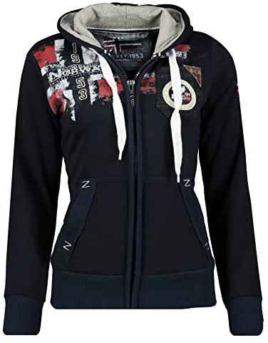 Geographical Norway Fespote Lady - Felpa Donna Zip Hoodie Tasche - Pile Donna Maglione Manica Lunga Giacca Cappuccio - Abito Ideale Primavera Estate Autunno Inverno Stagione (Blu Scuro L)