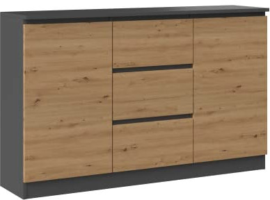 CDF Moderne Kommode 2D3S (2 Türen, 3 Schubladen) | Farbe: Anthrazit – Eiche Artisan | Aktenschrank, für kleine Gegenstände | Ideal für Wohnzimmer, Schlafzimmer, Kinderzimmer, Jugendzimmer und Büro