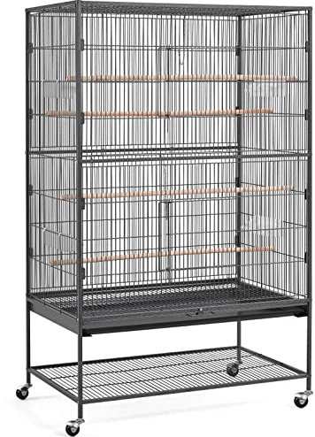 Abician Voliere Oiseaux Interieur sur Pied Grand Cage Oiseau sur roulettes en Métal pour Perroquet Perruches 93,5×56,5×153cm