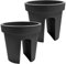 Stephans Möbelbörse 2er Set XL Balkon-Blumenkasten rund 28cm, Geländertopf, Balkonkasten, Blumentopf, Pflanztopf Railing 13L (Schwarz)