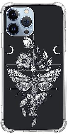 Dawjeg Witchy Moth Flowers Hülle Kompatibel mit iPhone 12 Pro Max, Dark Mystic Gothic Hülle für iPhone 12 Pro Max, Einzigartige TPU Schutzhülle Handyhülle