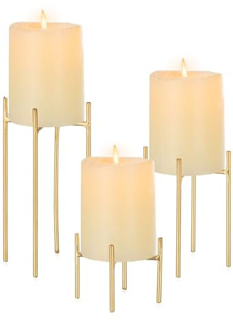 Sziqiqi Kerzenständer Kerzenhalter Gold, 3 Stück Eisen Deko Kerzenleuchter für Stumpenkerzen Minimalistisch Dekorative Kerzen Ständer Bulk Tischplatte Mittelstücke für Hochzeit Weihnachten Party Event