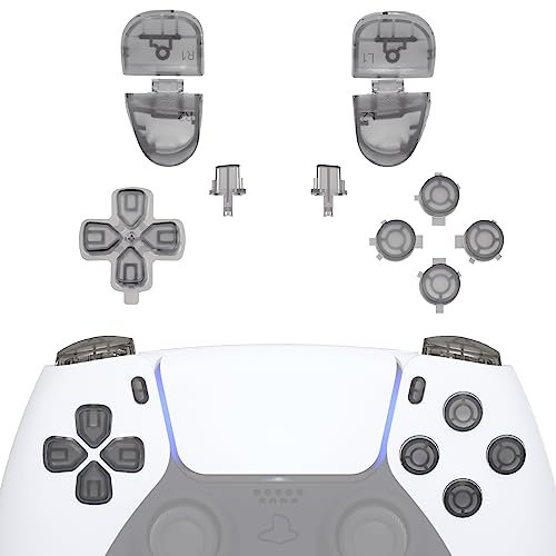 eXtremeRate Ersatz Knöpfe Set für ps5 Controller BDM-030/040/050 Model, DIY-Premium Taste D-Pad Action Buttons Trigger Bumper Option/Share Knopf Umbau Ersatzteil für ps5 Controller–Clear Schwarz