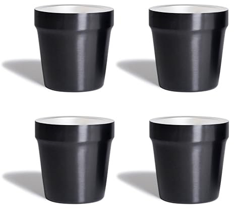 Stainless Steel Double Wall Cups (Set of 4) – 175ml Stackable Coffee, Tea & Beer Glasses – Heat-Resistant, Unbreakable, Ideal for Kids, Travel & Camping (Black)