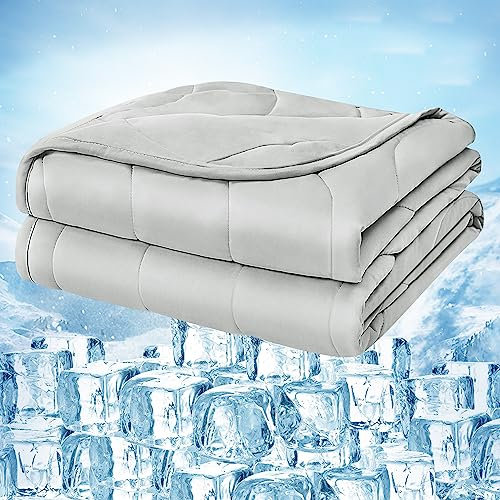 Laneetal Kühldecke leichte Sommerdecke mit Arc-Chill Q-Max > 0,45 Kühlfasern selbstkühlende Decke für Menschen, Sommerbettdecke zum Schlafen, Wohndecke Sofadecke Reisedecke Hellgrau 150x200 cm