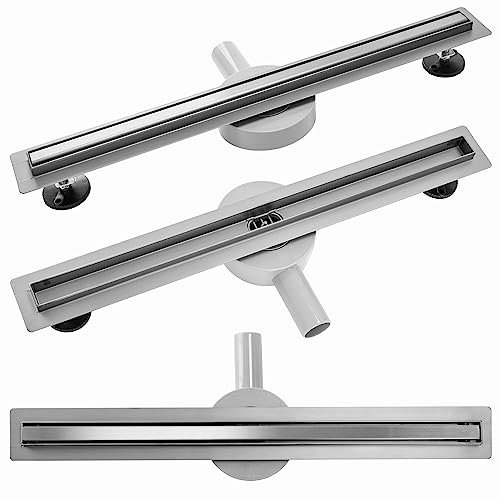 Rea Duschrinne Neo Slim Pro Nickel Brush INOX 70 cm Bodenablauf für Duschen aus Edelstahl Siphon Drehbar 360° (Gebürstetes Stahl)