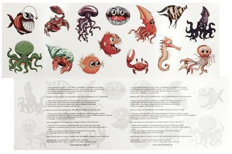 2 x 14 teilige Ozean Tier Tattookarte - Seepferdchen, Qualle, Krake - Temporary Body Tattoo (2)