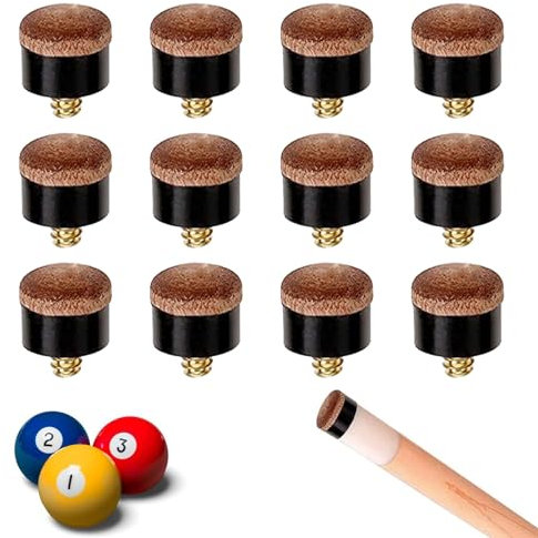 Billard Queue Spitzen, 12 mm Harte Billard Queue Spitzen, Billard Queue Tipps Set, Ersatz Schraub-Tipps, Billard Snooker Pool Queue Tipps, 12 Stück Ersatz Billard Cue Tipps für Pool Queues und Snooker