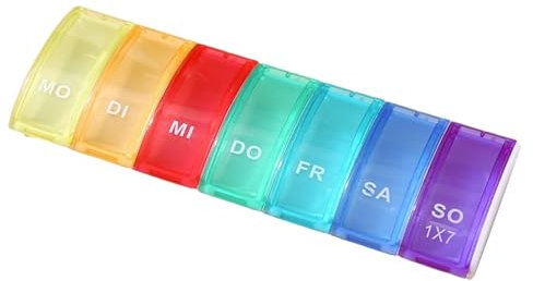 Wnddle Tablettenbox 7 Tage, Pillendose 7 Tage Regenbogen Medikamentenbox, Pillendose 7 Fächer, Pillendose 7 Tage 7 Teilbaren Fächer, Wochen Tablettendose Kleine eicht Zu Öffnen für Unterwegs.