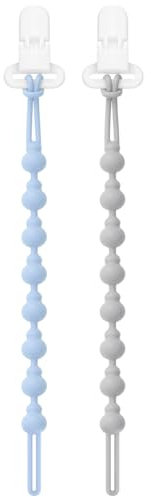 BEBOAN Silikon Schnullerkette für Mädchen, 2 Stück BPA-Frei Weiches Baby Schnullerkette Set mit Verschluss für Beißspielzeug Babyparty(Blau und Gery)