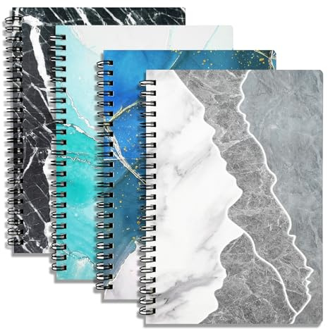 GOOKALA A5 Spiral Lined Notepad,4 Pack Spiral Notebook Wirebound Notebooks 80 Sheets(160 Pages)/Per Pack A5 Sketch Book Reporters Notepad for Office Travel School Drawing Marble Dark Color