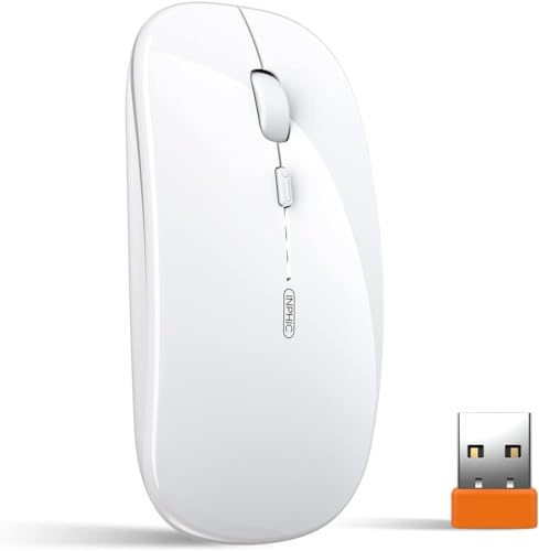 inphic Wireless Mouse, Slim Rechargeable Mouse Silent Click 2.4G Wireless Mice 1600DPI Mini Optical Portable Travel Cordless Mouse with USB Receiver for PC Laptop Computer Mac MacBook (White)