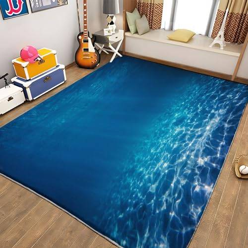 Teppich 80 x 150cm Blaues Meer Kinder Teppich Dekoration Schlafzimmer Kinderzimmer Wohnzimmer, Modern rutschfest Waschbar Flanell Kinderteppiche Heimdekoration
