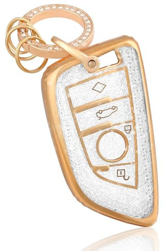 OFF WE GO Coque de Clé Voiture pour BMW Coque de Clé avec Porte-clés TPU Coque de Protection pour Clé de Voiture pour X1 X2 X3 X4 X5 X6 Series 1 2 3 5 6 7 Accessoire Clé de Voiture, Blanc