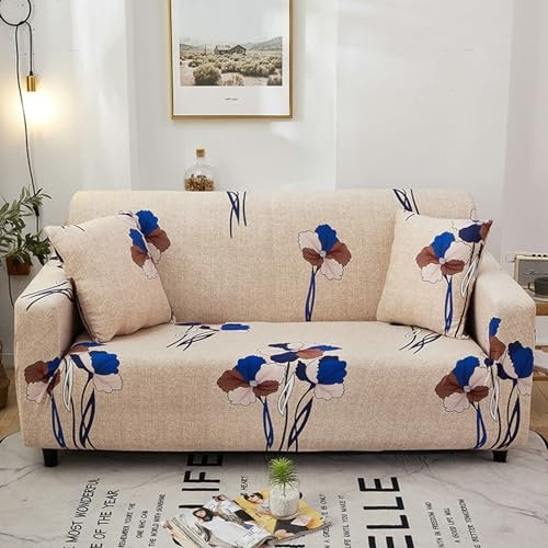 Bishilin Sofabezug Ecksofa Universal, Couchbezug 2 Sitzer mit Armlehne 145-185CM Bedruckt Blumen Muster Sofaüberwurf rutschfest Hellbraun