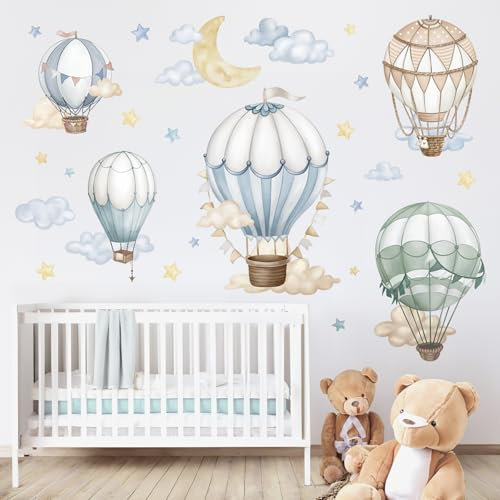 wondever Wandtattoo Heißluftballon Wolken Mond Wandaufkleber Luftballon Kinder Aquarell Wandsticker Wanddeko für Babyzimmer Kinderzimmer