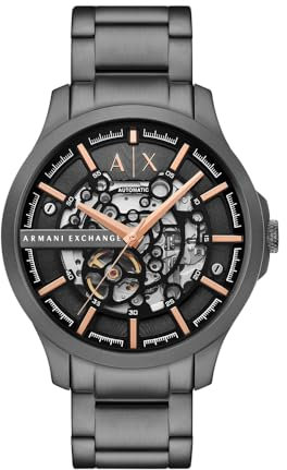Armani Exchange Watch for Men, Automatic Movement and 46mm Case Size with Stainless Steel, Leather or Silicone Strap