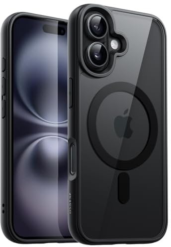 JETech Magnetic Case for iPhone 16 6.1-Inch Compatible with MagSafe, Shockproof Phone Bumper Cover, Solid Color Matte TPU Frame, Anti-Scratch Clear Back (Black)