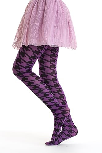 Gi&Gi Collant bimba in microfibra 50 denari,collant da bambina caratterizzati da una simpatica stampa pied de poule,N 2203 (IT, Età, 6 anni, 8 anni, Regular, VIOLA)