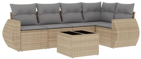 QJBSAVVA Eckbank Balkon Lounge Gartenmöbel Set Terrassenmöbel Set Garden Furniture Sets - 6-TLG. Garten-Sofagarnitur mit Kissen Beige Poly Rattan für Balkon Party Terrasse Garten